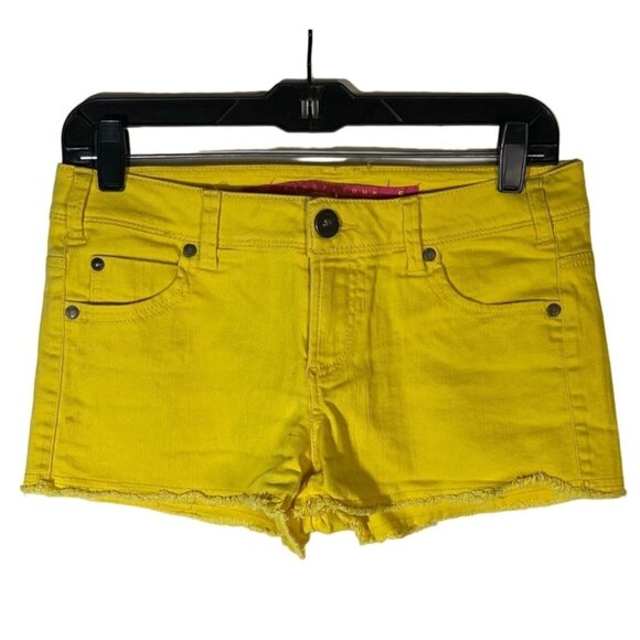 tinseltown shorts jean yellow cotton blend stretch pockets zipper size 5 READ - Picture 1 of 11
